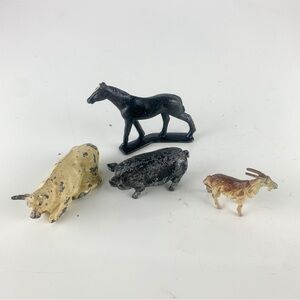 Antique Vintage Toy Farm Animals Lead Metal Figures Cow Horse Pig Goat Lot